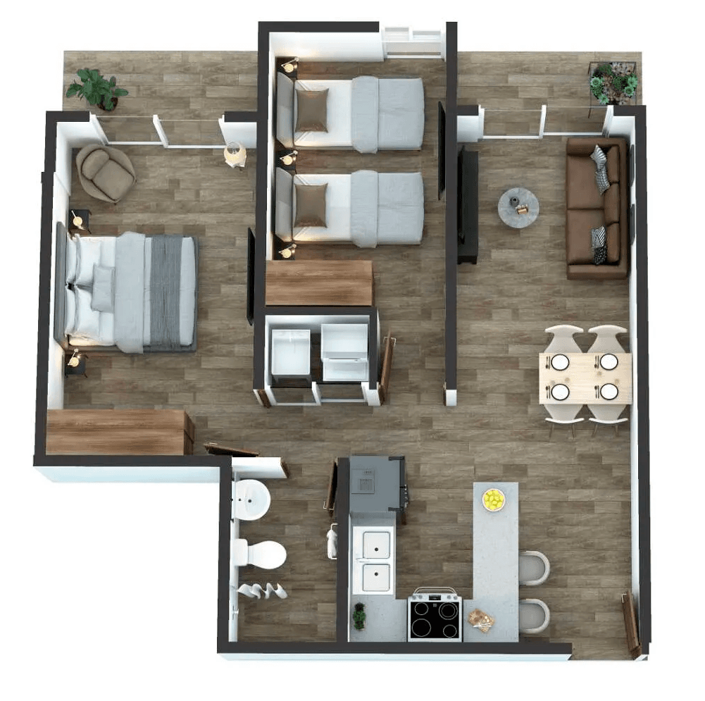 Planta arquitectónica del Modelo 61 m², apartamento Luzea en Guatemala