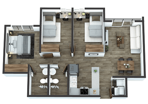 Planta arquitectónica del Modelo 66 m², apartamento Luzea en Guatemala
